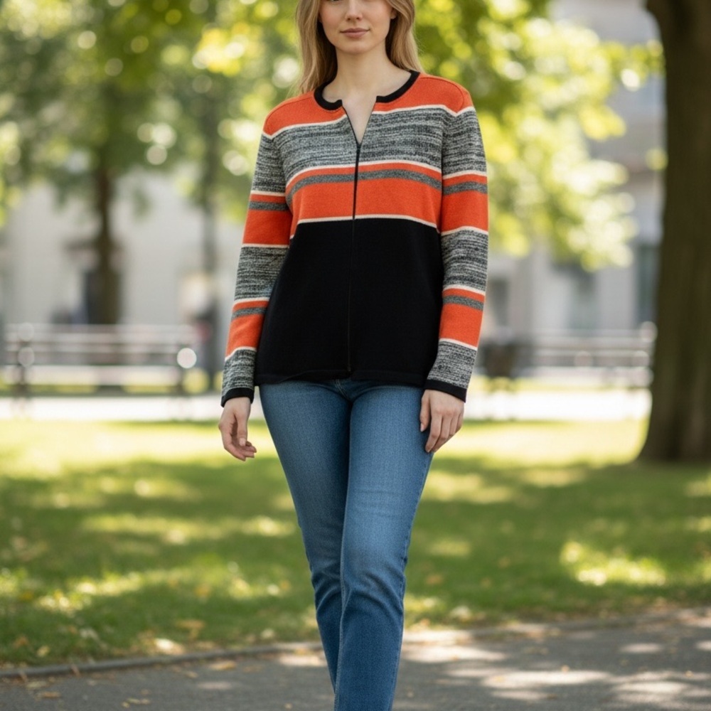 Women's Striped Cardigan - Orange, Black, Gray